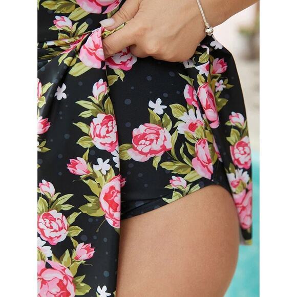 Size 30 • 6x BloomChic Print V Neck Empire Waist Ruffle Hem Swim Dress - Picture 6 of 7